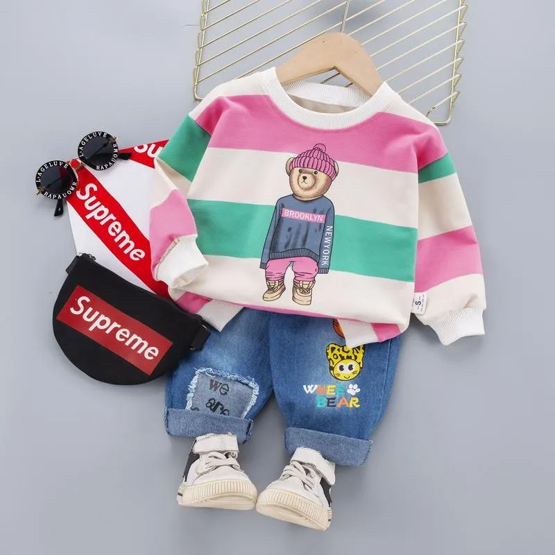 2-piece Colored Stripes Sweatshirt & Pants for Toddler Boy Wholesale Children's Clothing