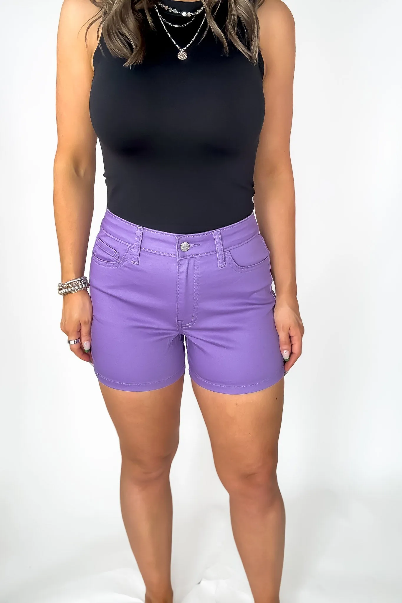 A Sight To See Lavender High Rise Color Jean Shorts