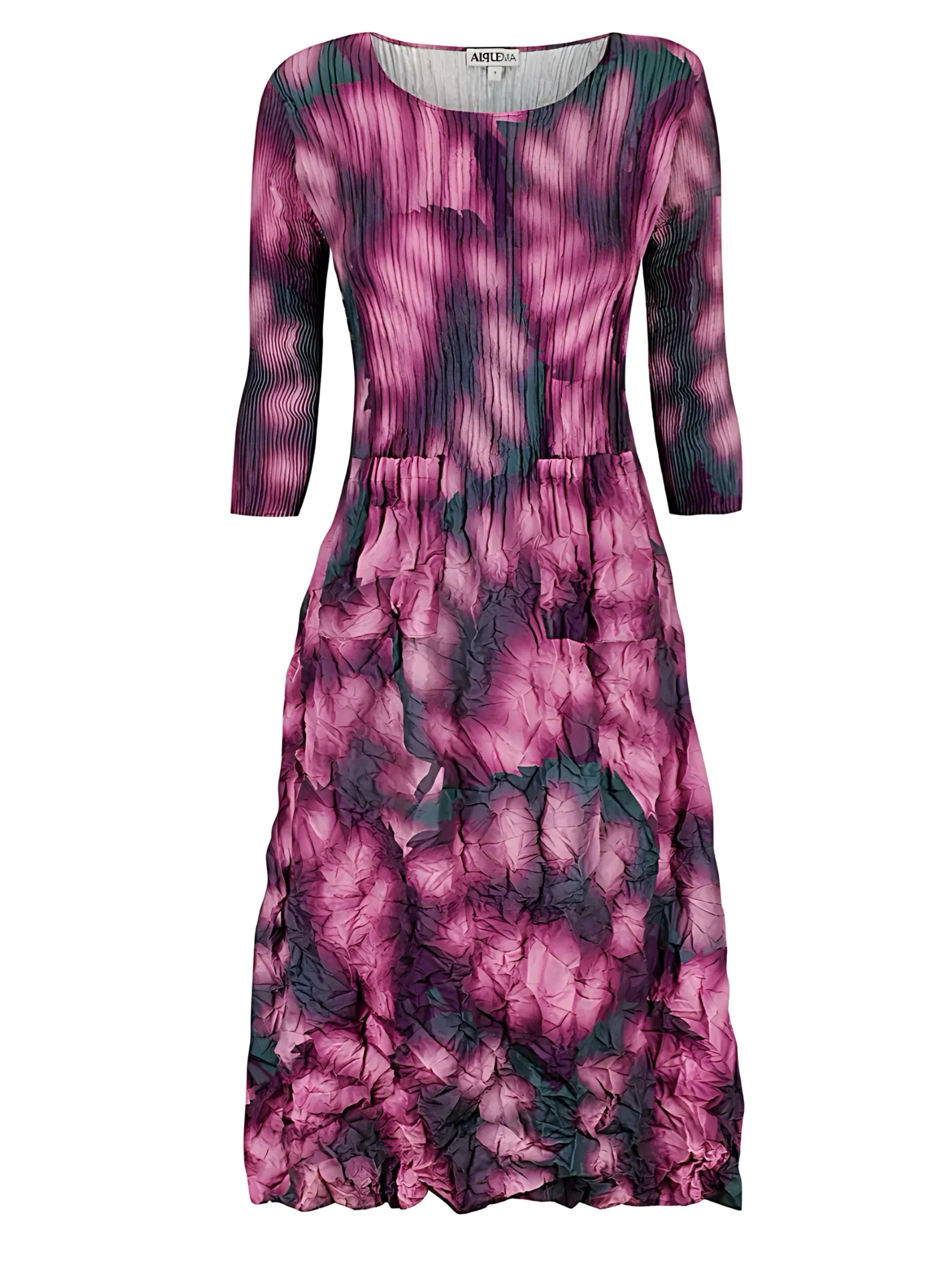 ACD544 3/4 Slv Smash Dress-Purple Leaf