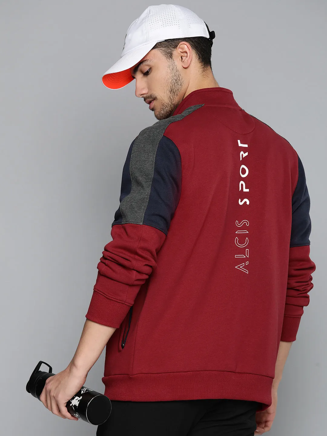 Alcis Men Red Navy Blue Colourblocked Running Sporty Jacket