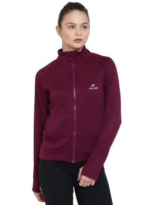 Alcis Women Maroon Solid Sporty Jacket 346WJK331