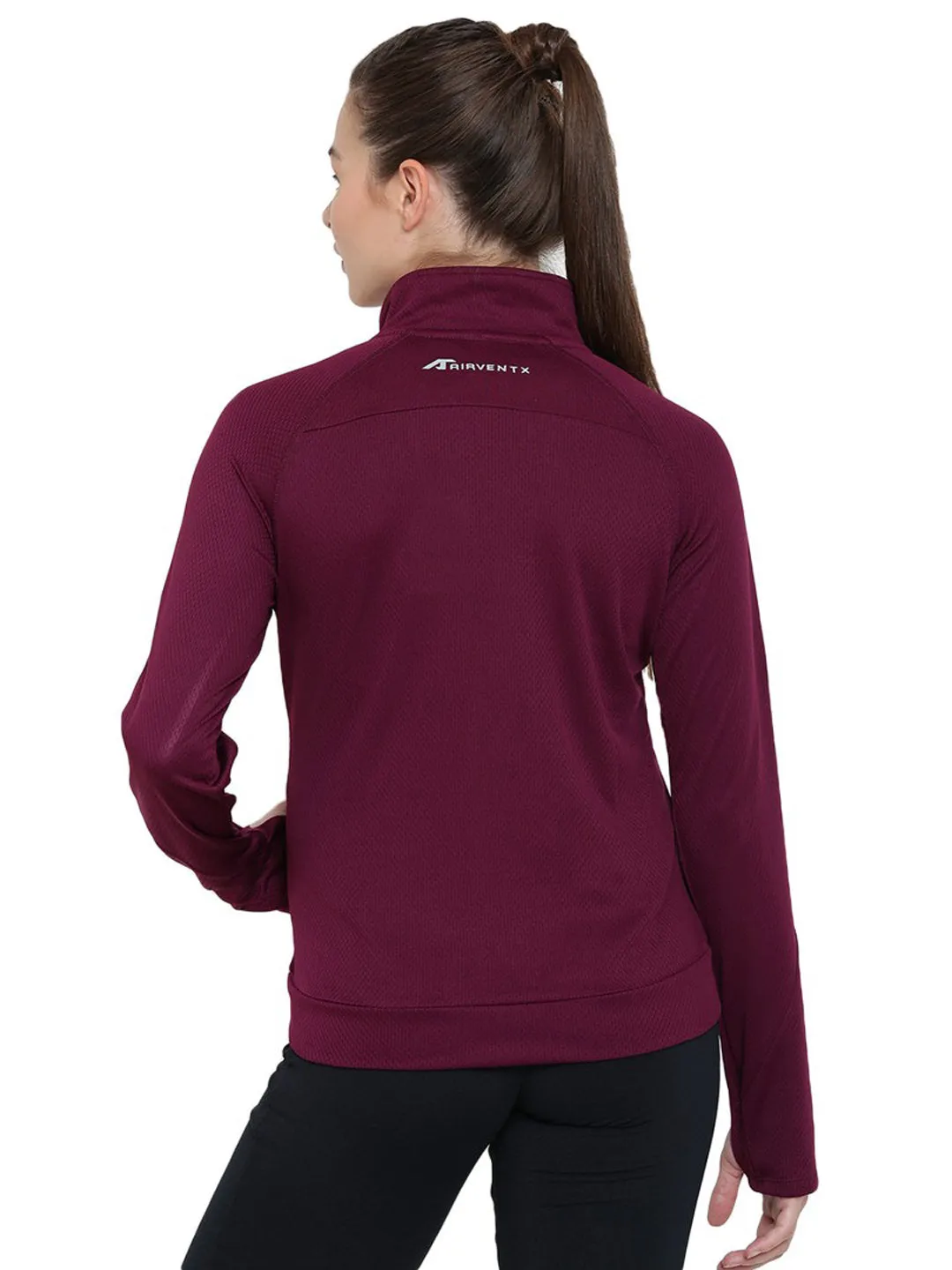 Alcis Women Maroon Solid Sporty Jacket 346WJK331