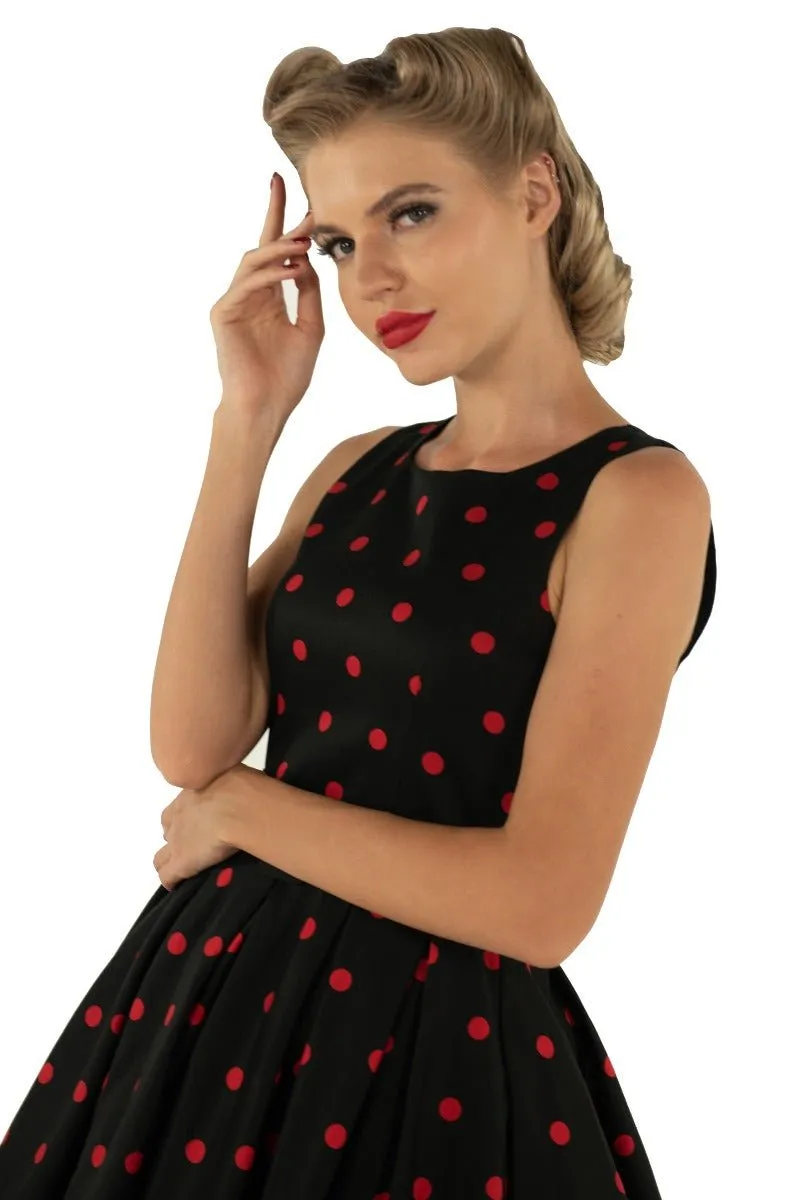 Annie Retro Dress In Black-Red Polka Dot