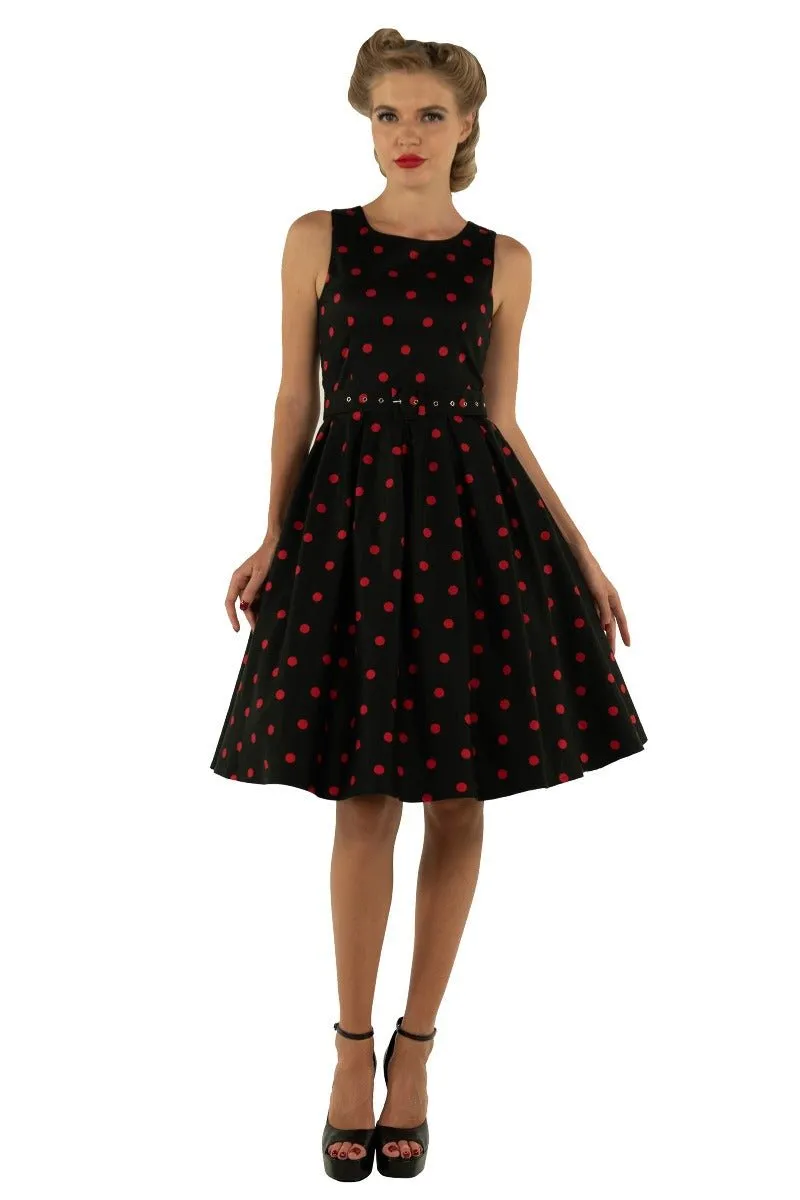 Annie Retro Dress In Black-Red Polka Dot