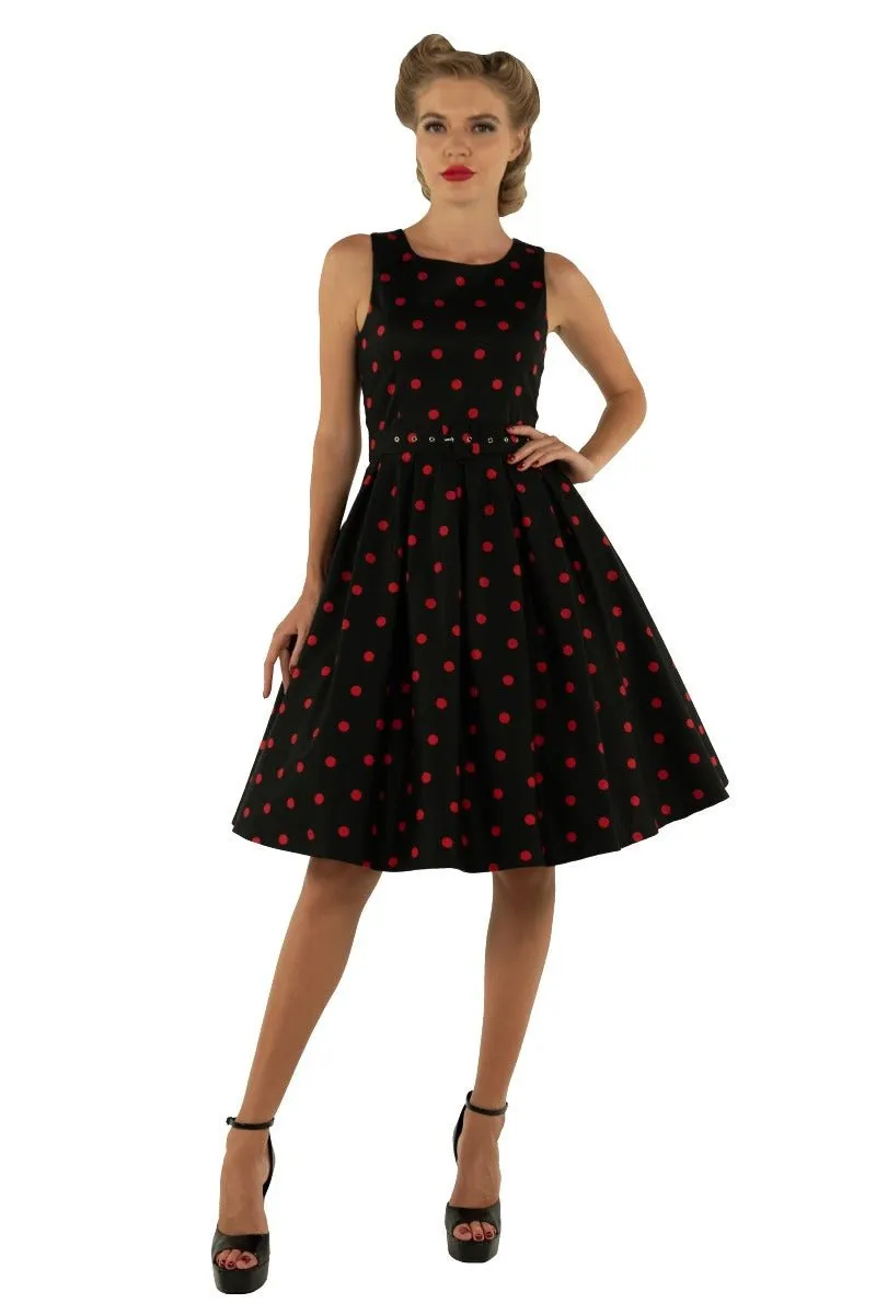 Annie Retro Dress In Black-Red Polka Dot