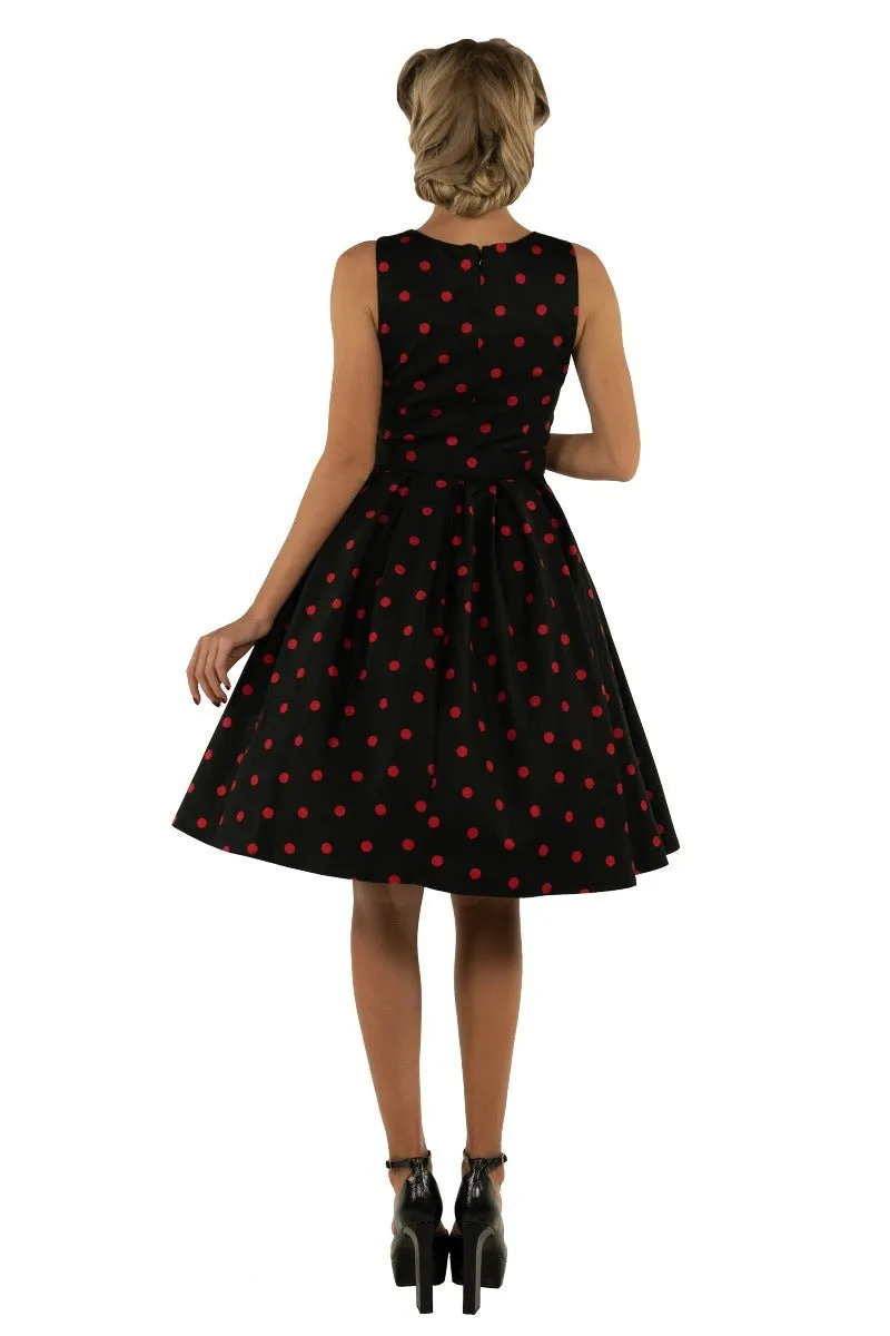 Annie Retro Dress In Black-Red Polka Dot