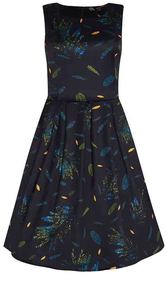 Annie Retro Inspired Dress in Navy with Leaf Print