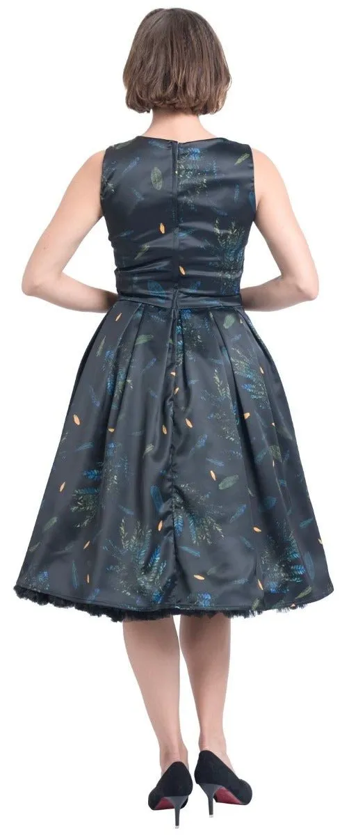 Annie Retro Inspired Dress in Navy with Leaf Print