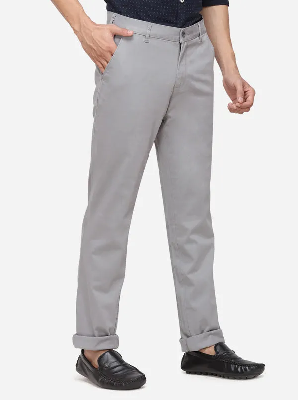 Ash Grey Solid Slim Fit Casual Trouser | Greenfibre