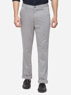 Ash Grey Solid Slim Fit Casual Trouser | Greenfibre