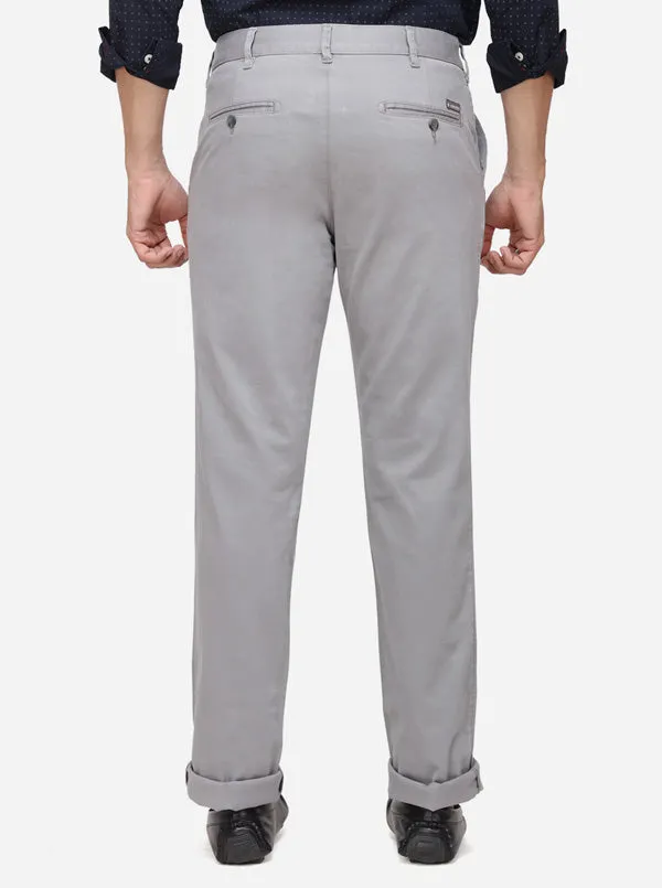 Ash Grey Solid Slim Fit Casual Trouser | Greenfibre