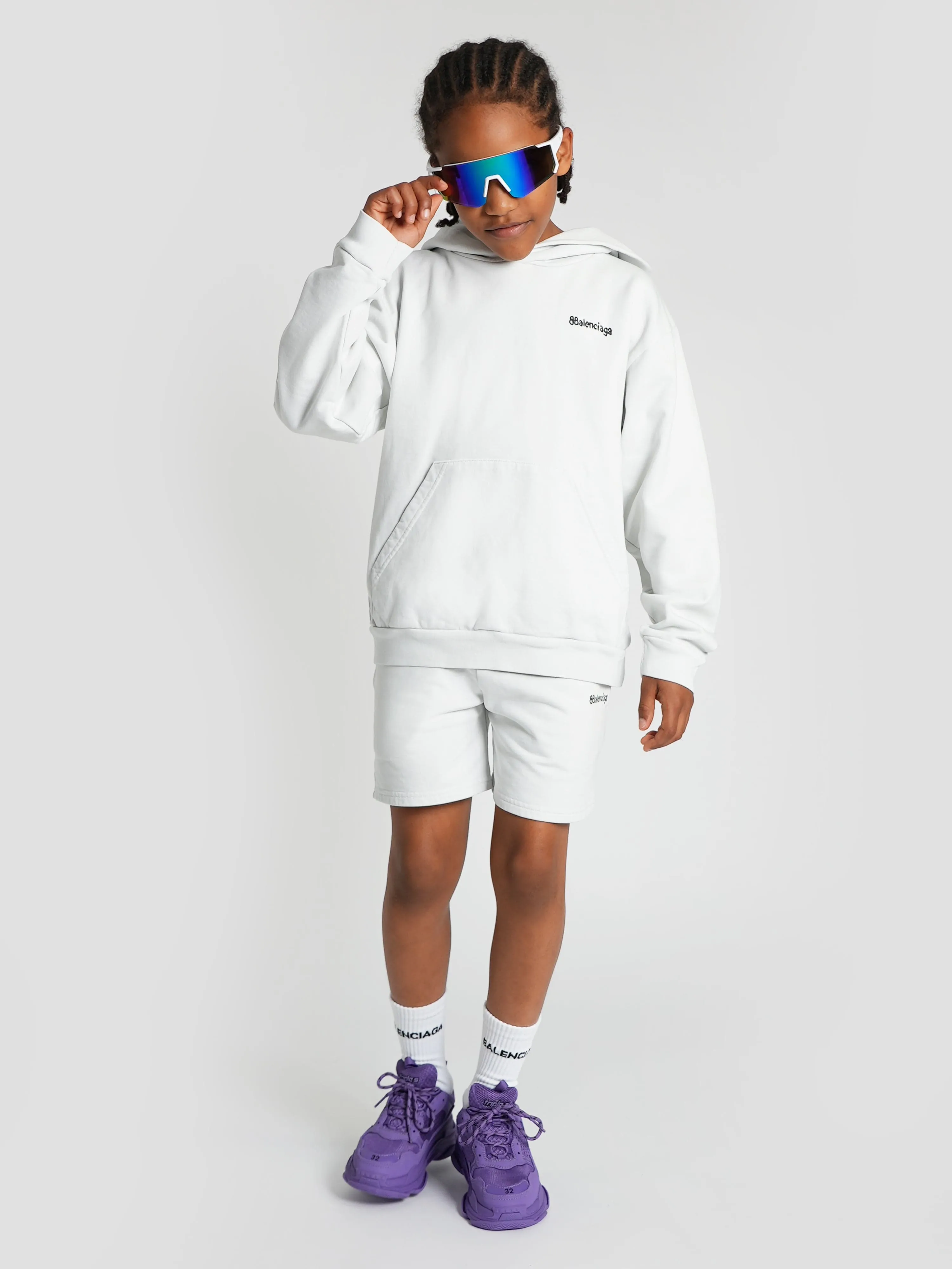 Balenciaga Kids Logo Jogging Shorts in White