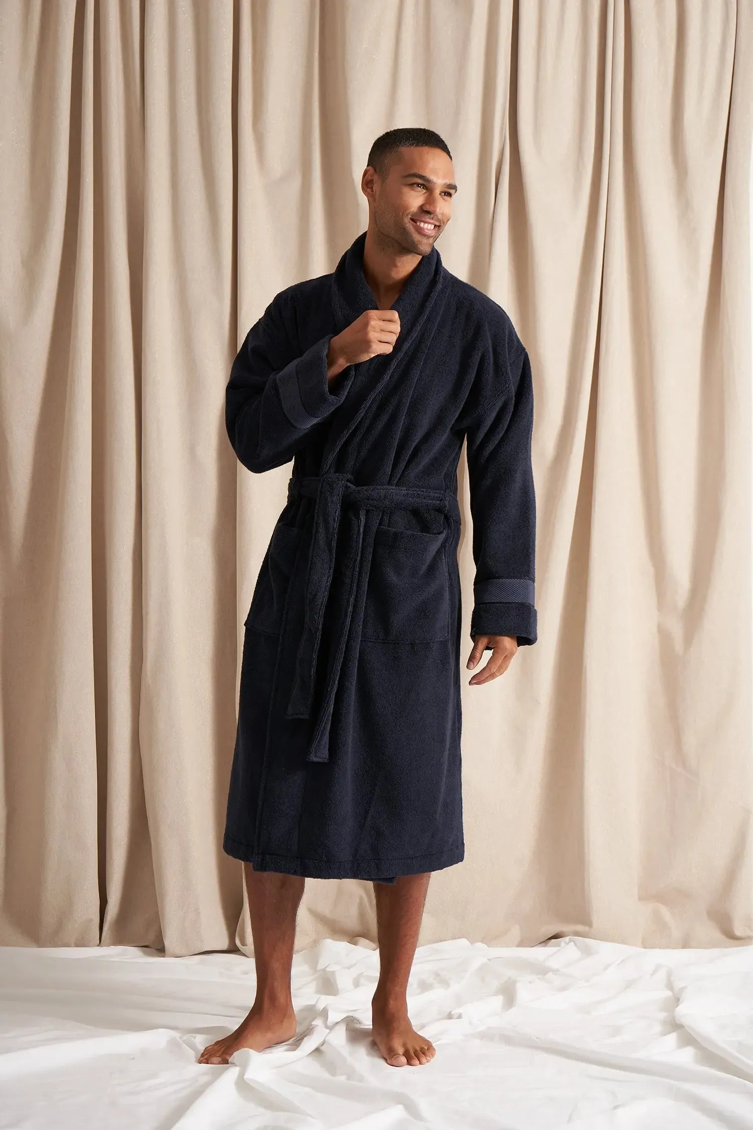 Bamboo Towelling Robe in Midnight