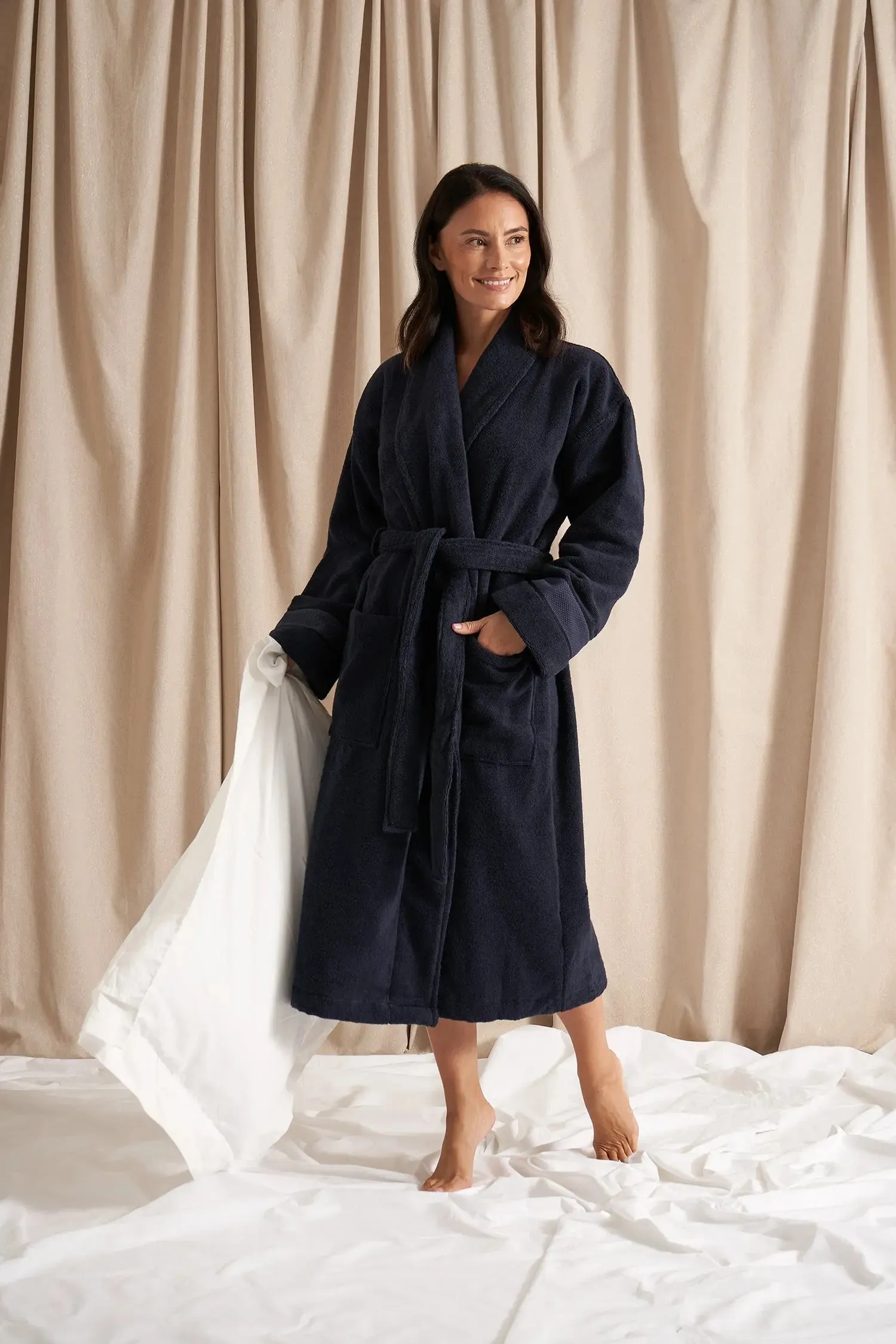 Bamboo Towelling Robe in Midnight