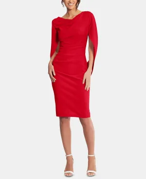 Betsy & Adam Sheath Dress with Cape, Red