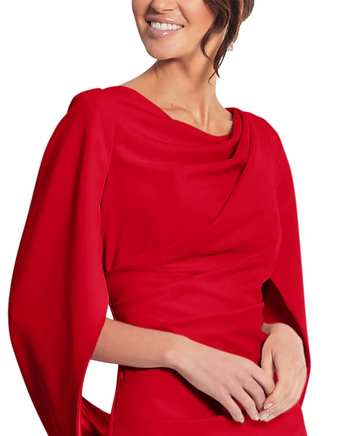 Betsy & Adam Sheath Dress with Cape, Red