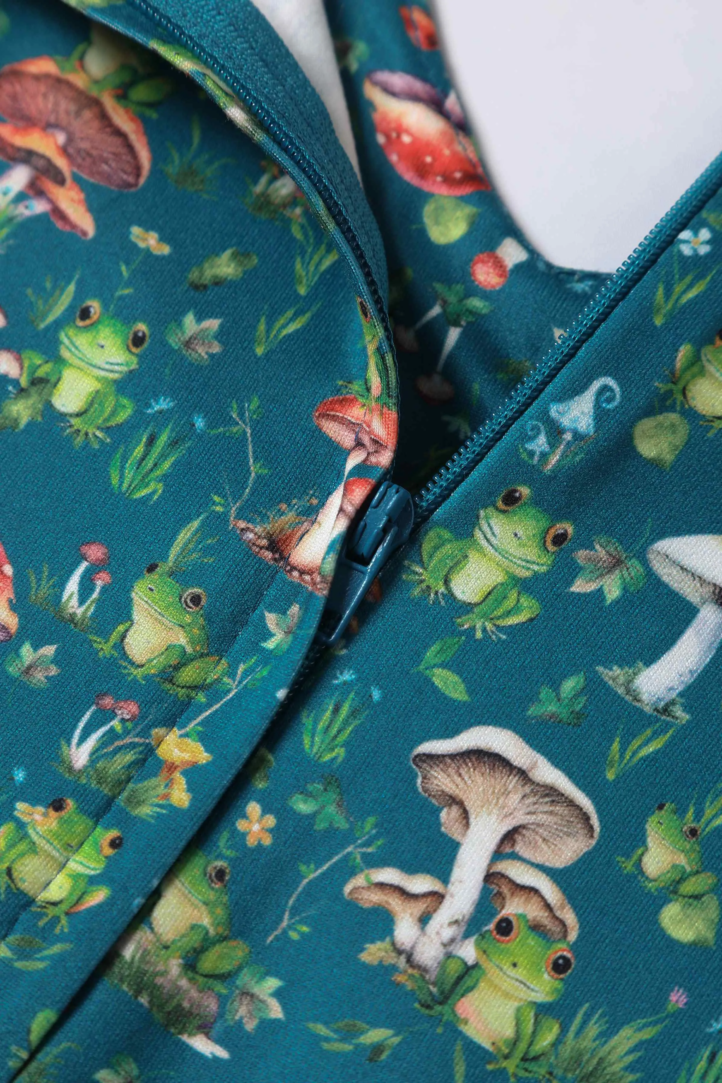 Billie Green Frog & Mushroom Print Dress