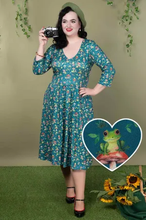 Billie Green Frog & Mushroom Print Dress