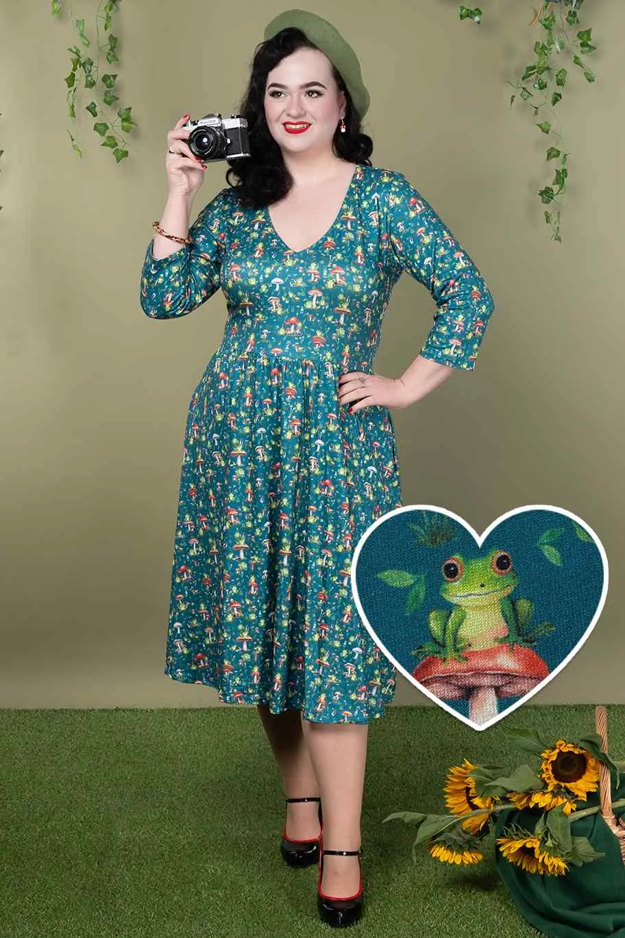 Billie Green Frog & Mushroom Print Dress