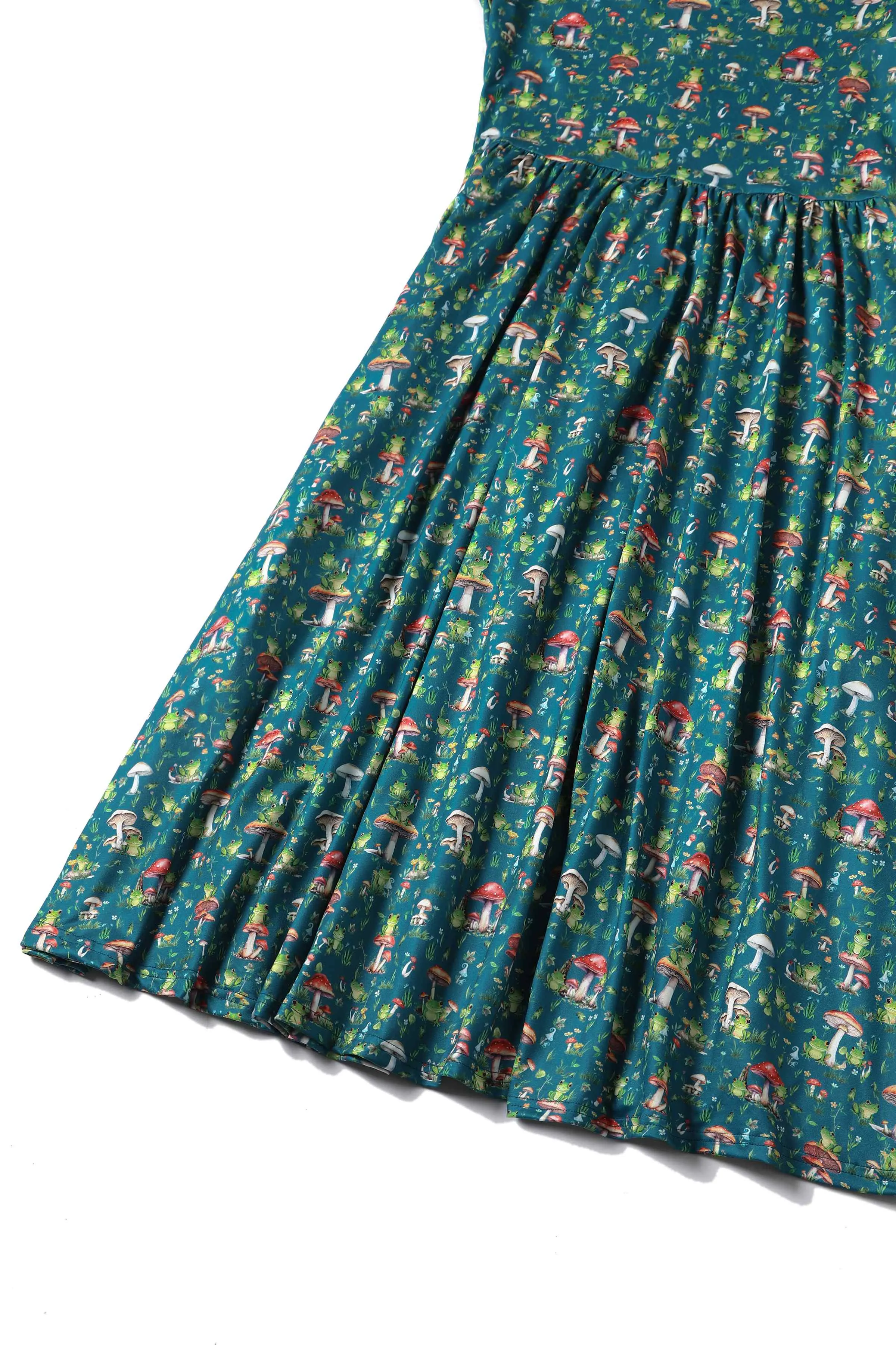 Billie Green Frog & Mushroom Print Dress