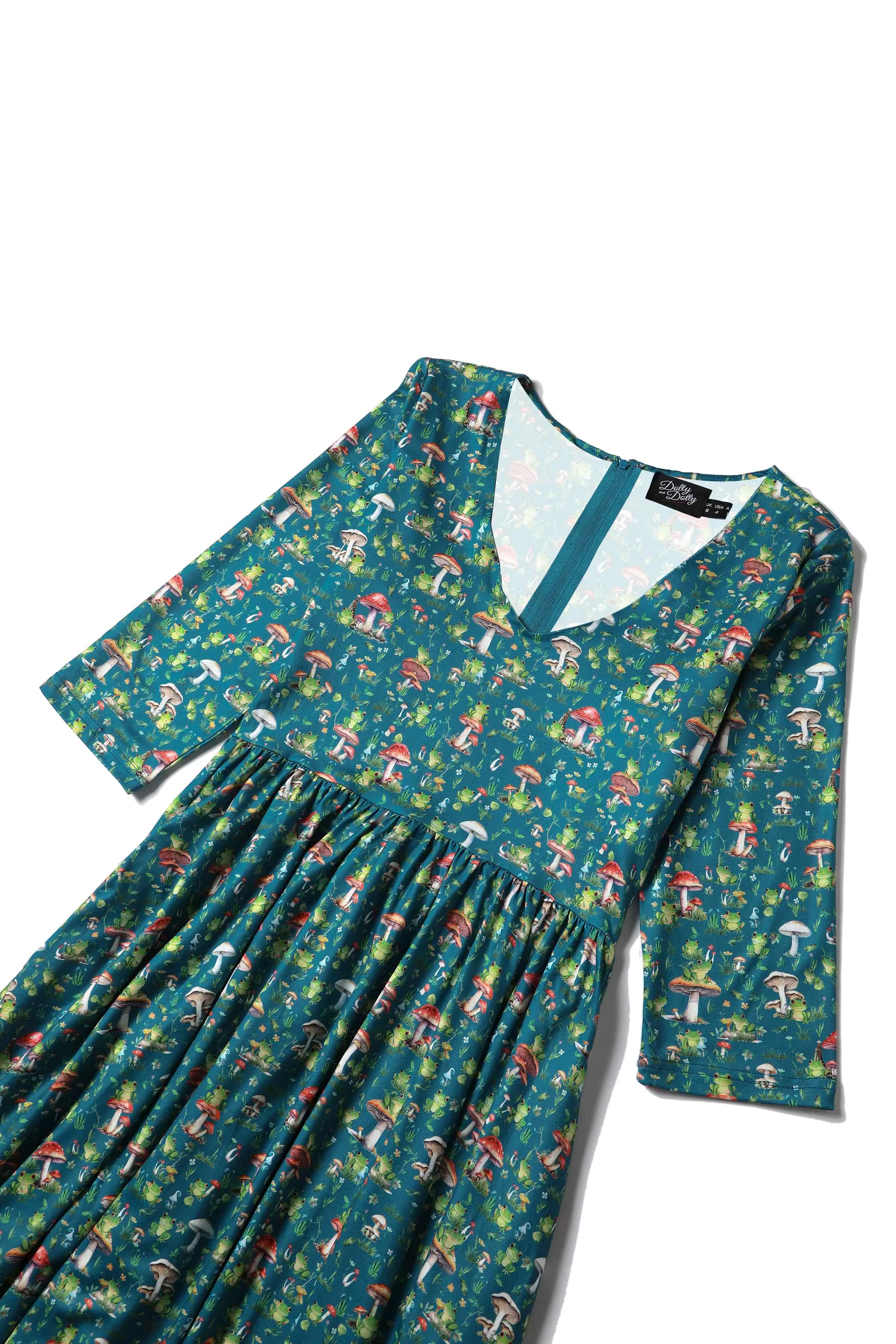 Billie Green Frog & Mushroom Print Dress