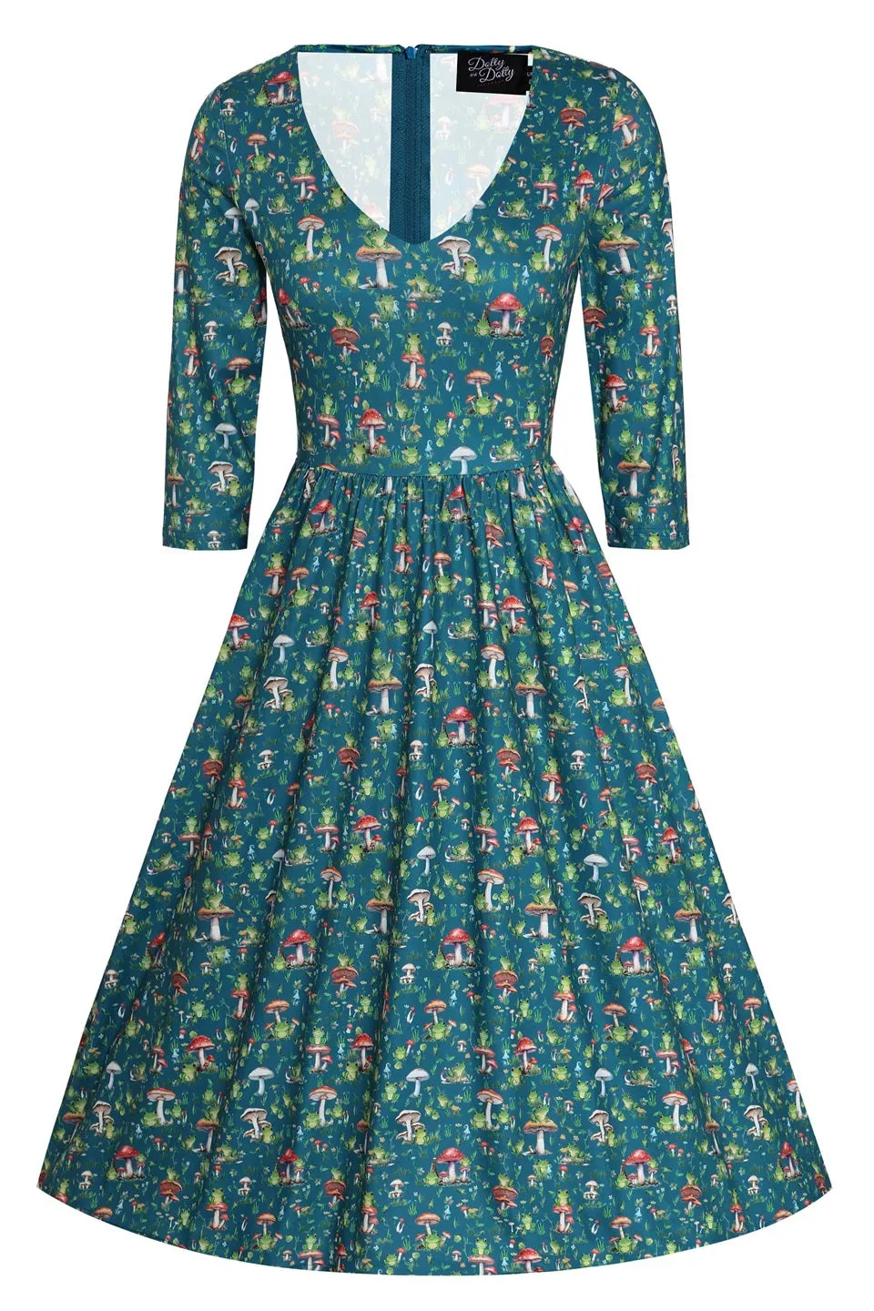 Billie Green Frog & Mushroom Print Dress