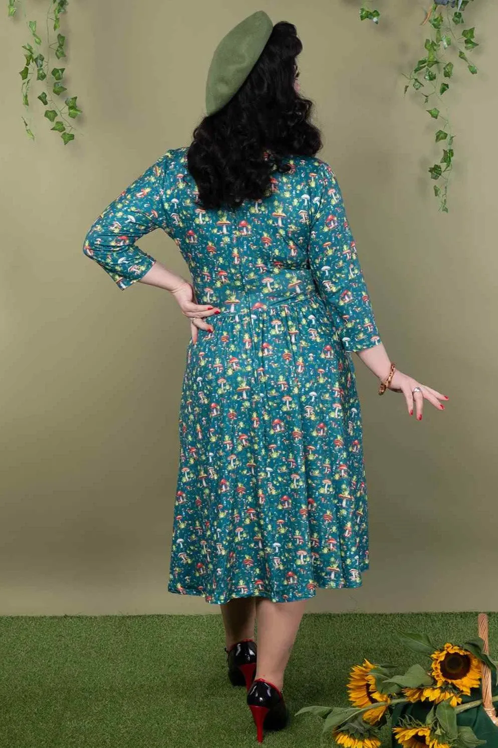 Billie Green Frog & Mushroom Print Dress