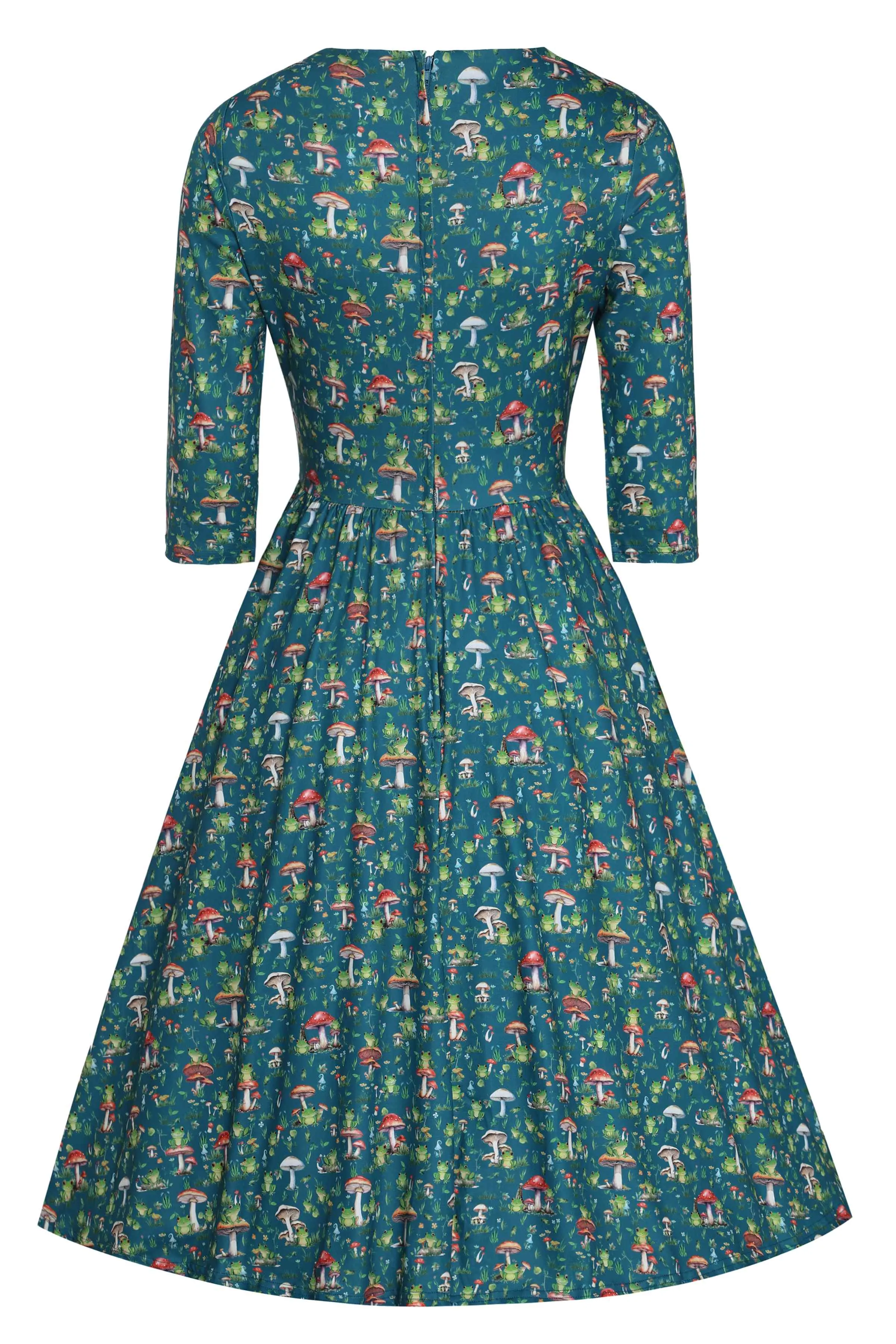 Billie Green Frog & Mushroom Print Dress