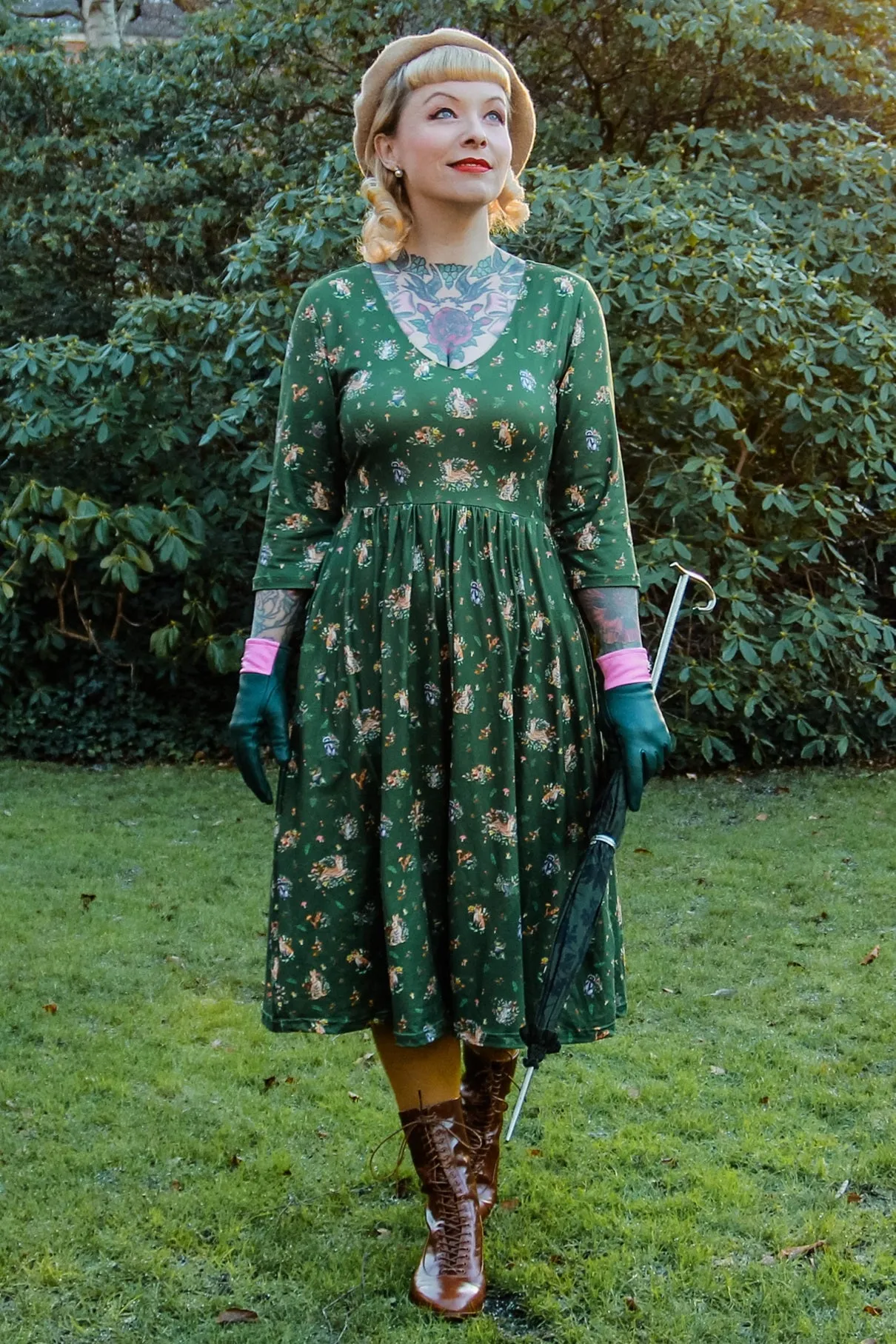 Billie Green Woodland Fox & Owl Dress