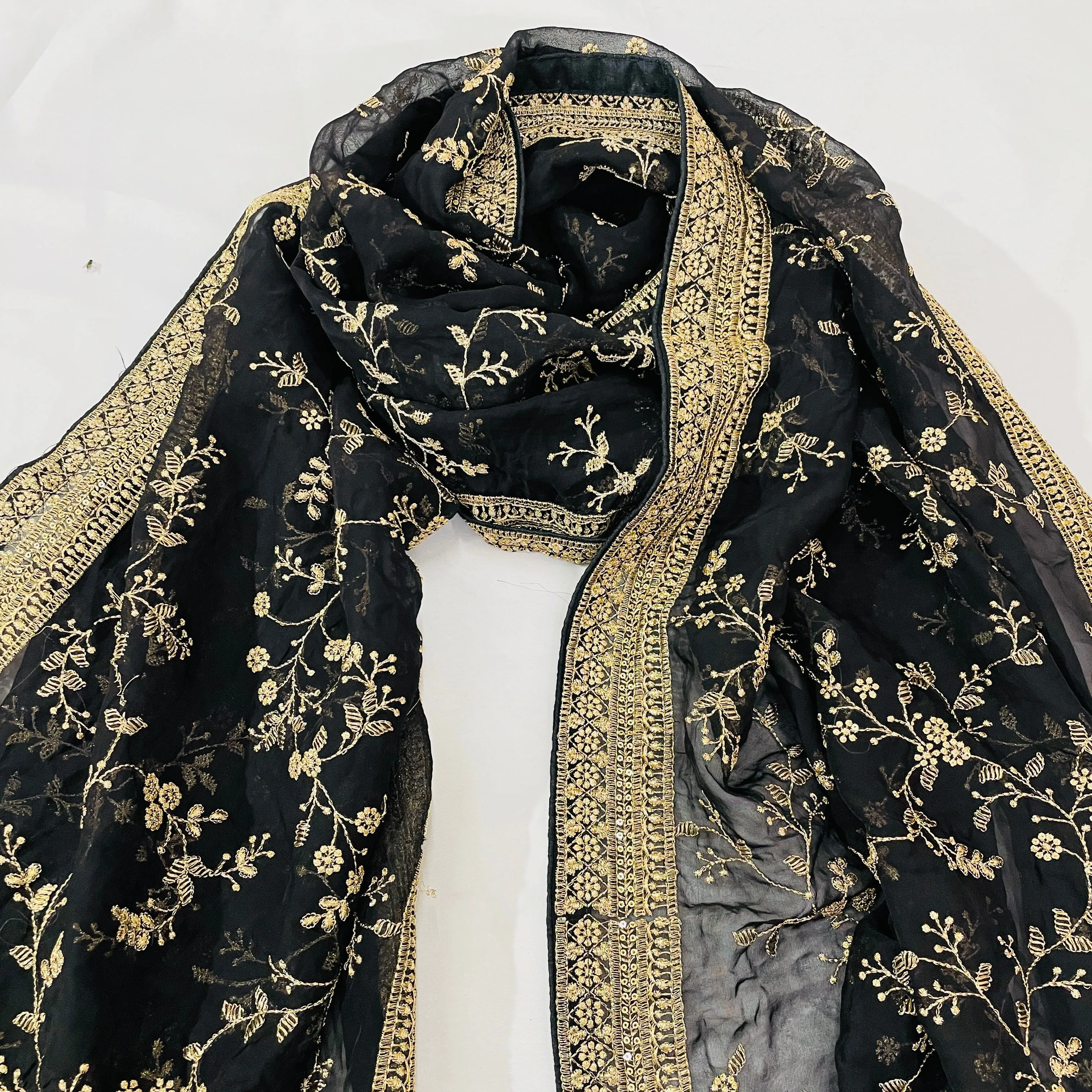 Black Golden Floral Embroidery Dupatta