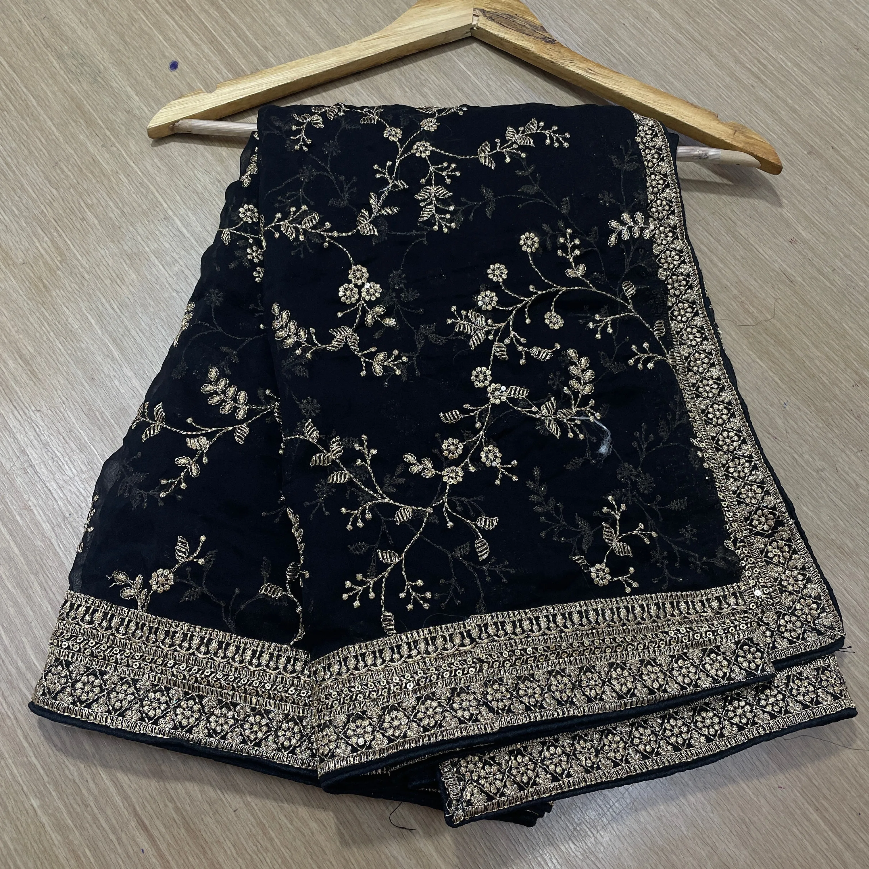 Black Golden Floral Embroidery Dupatta