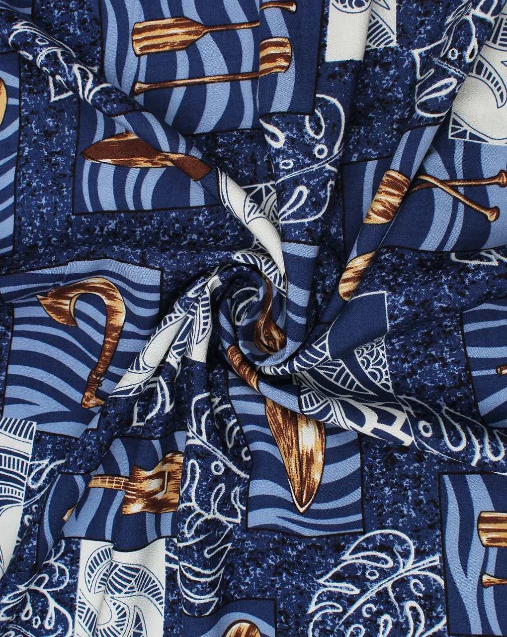 Blue And Multicolor Abstract Design Rayon Fabric