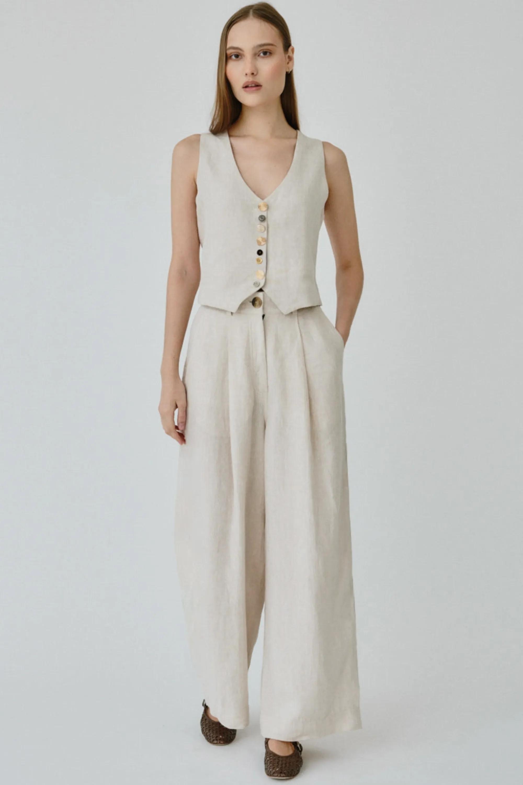 Celeste Linen Trousers in Beige