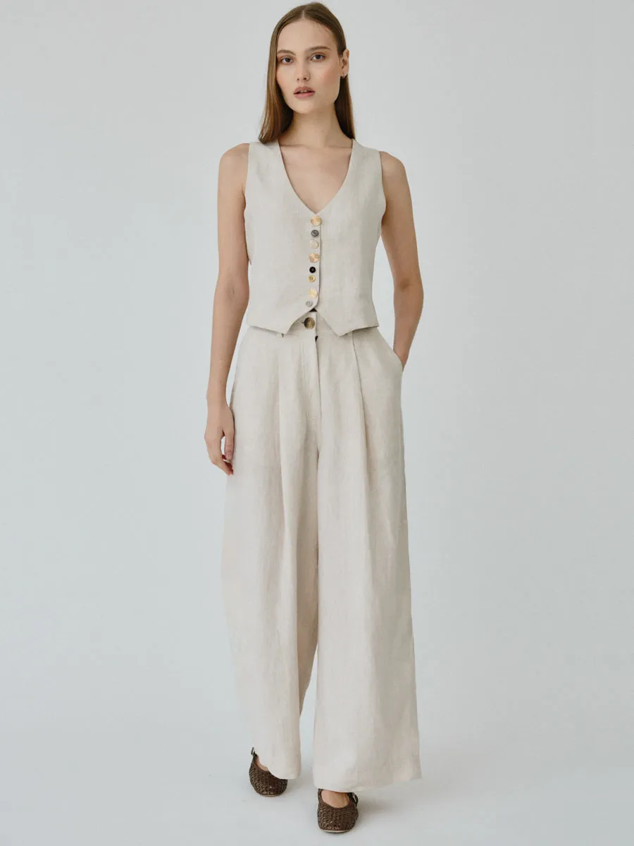 Celeste Linen Trousers in Beige