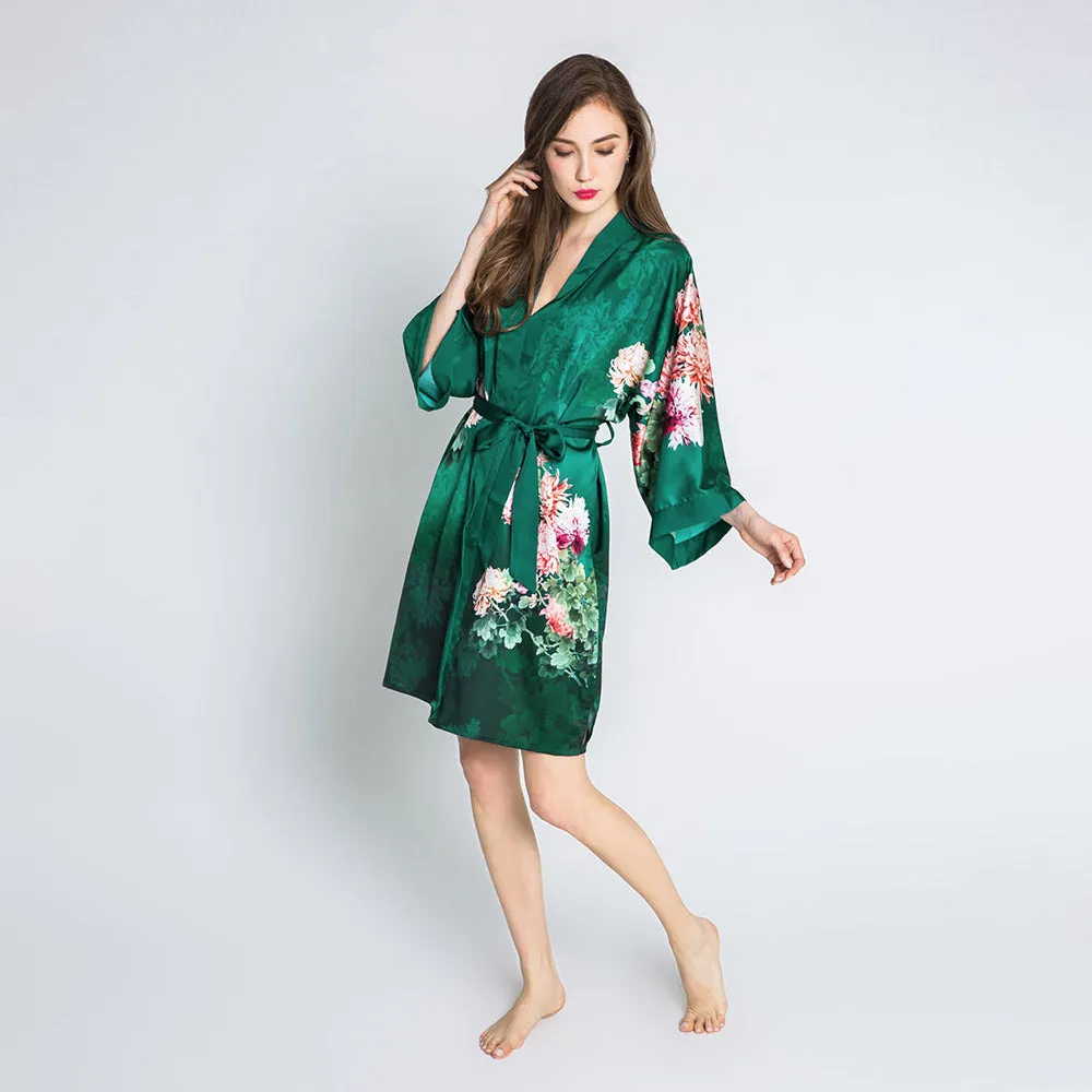 Coral Chrysanthemum Short Kimono Robe