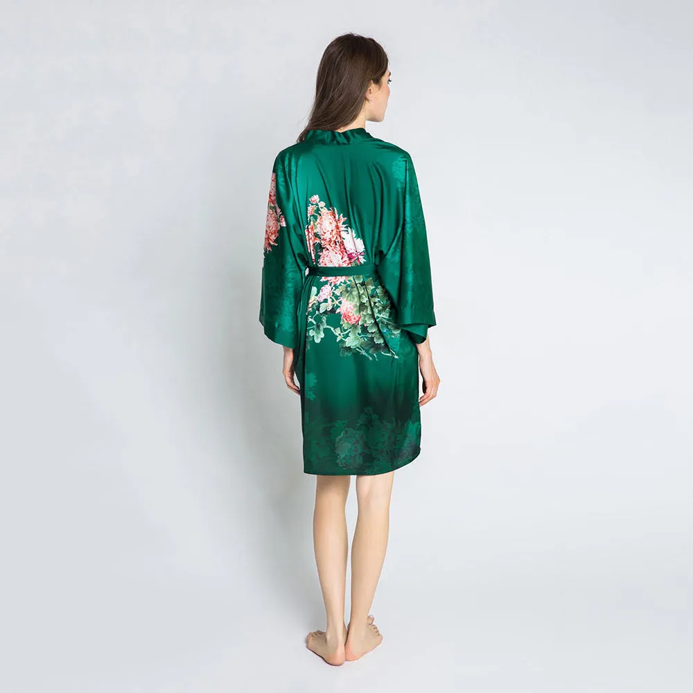 Coral Chrysanthemum Short Kimono Robe