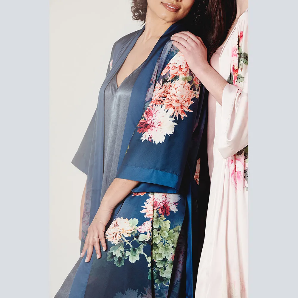 Coral Chrysanthemum Short Kimono Robe