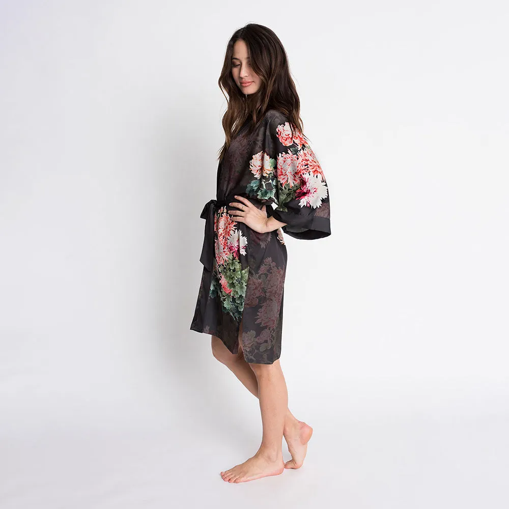 Coral Chrysanthemum Short Kimono Robe