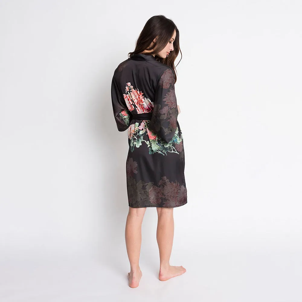 Coral Chrysanthemum Short Kimono Robe