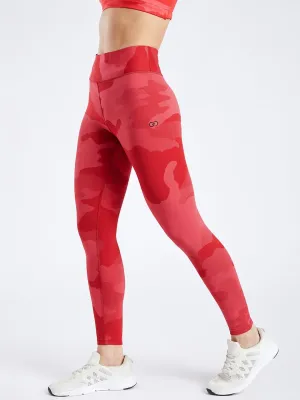 Creeluxe Camo Jacquard Cherry Red Full Length Leggings