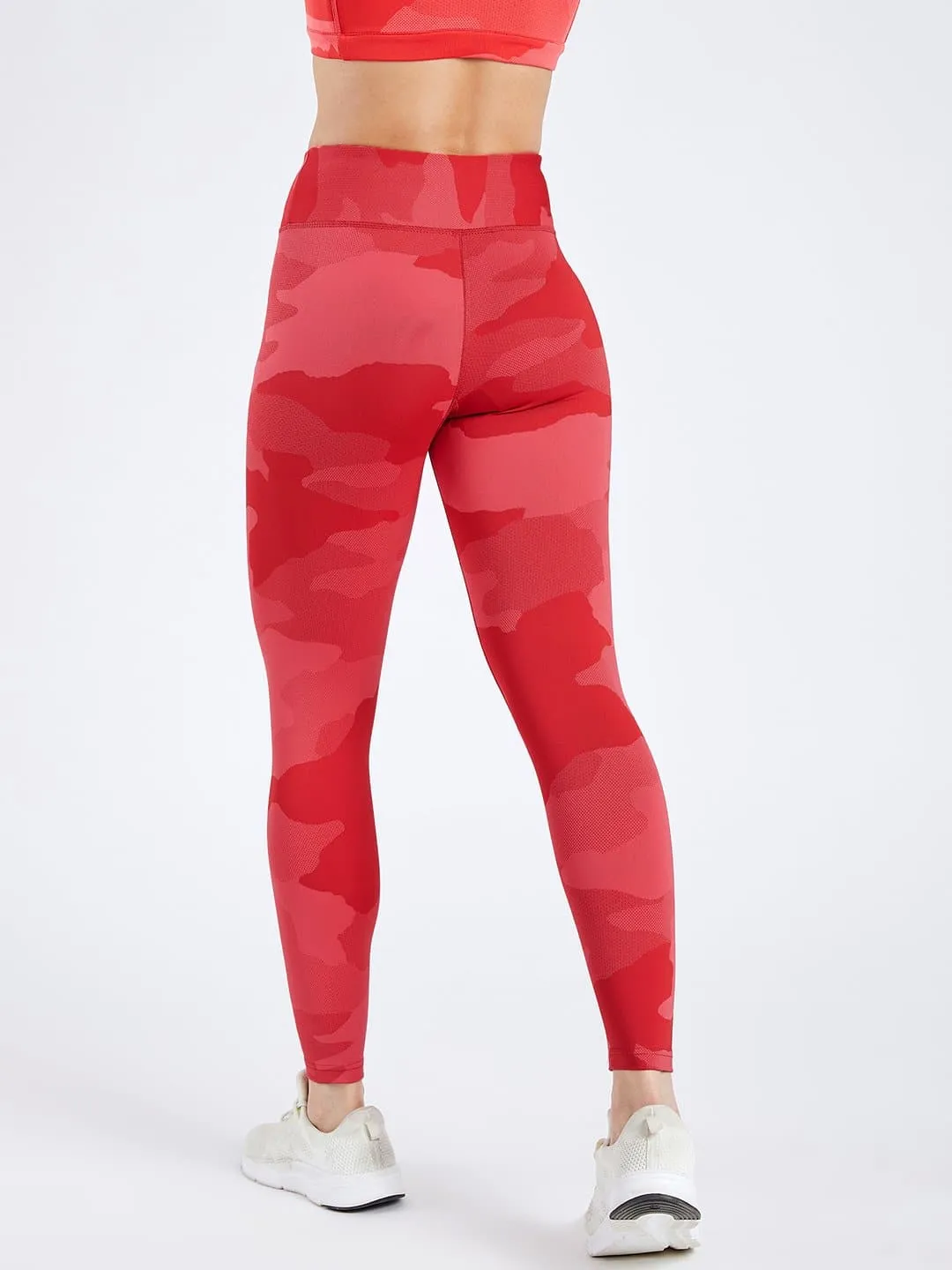 Creeluxe Camo Jacquard Cherry Red Full Length Leggings