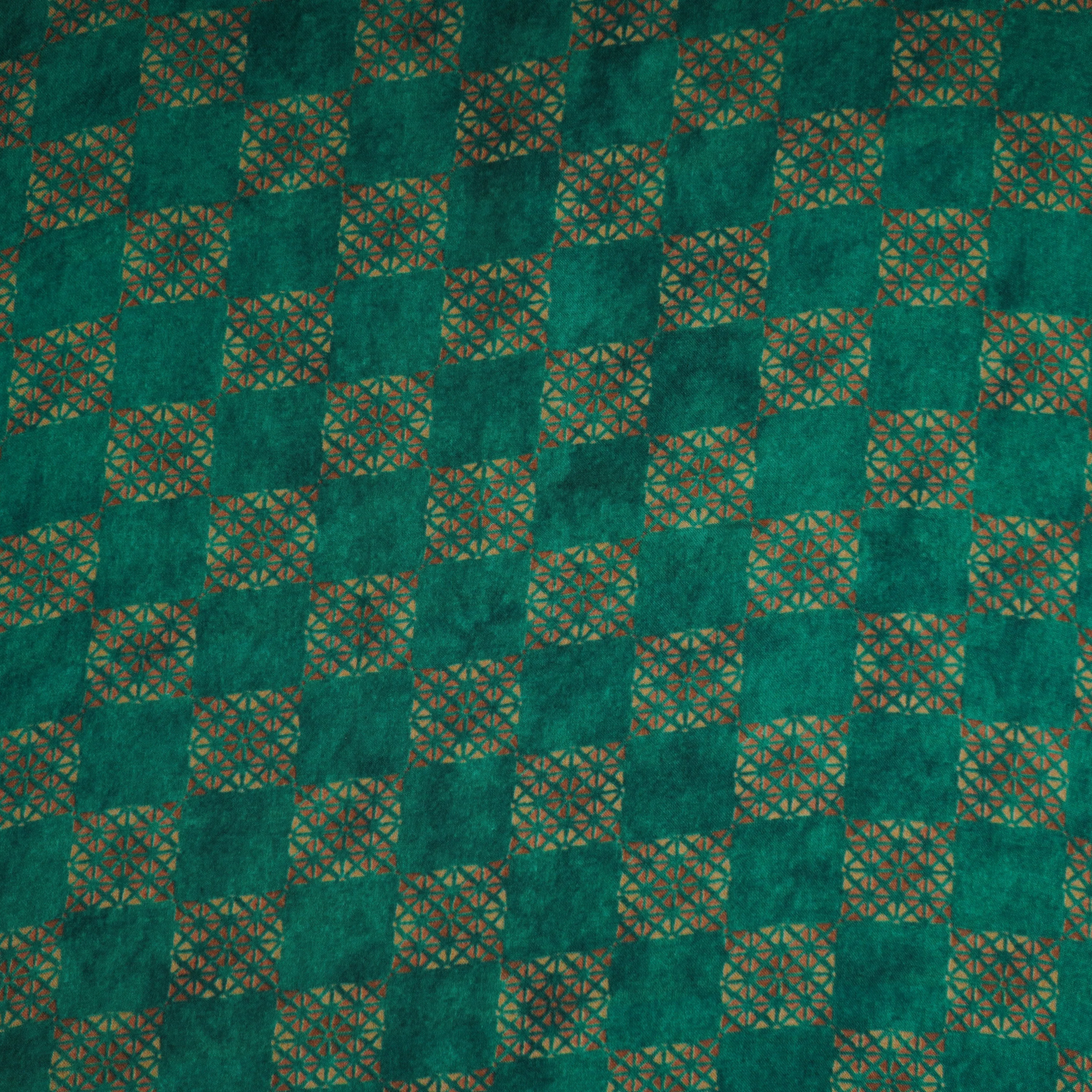 Dark Green Geometrical Print Bemberg Gajji Silk 20956