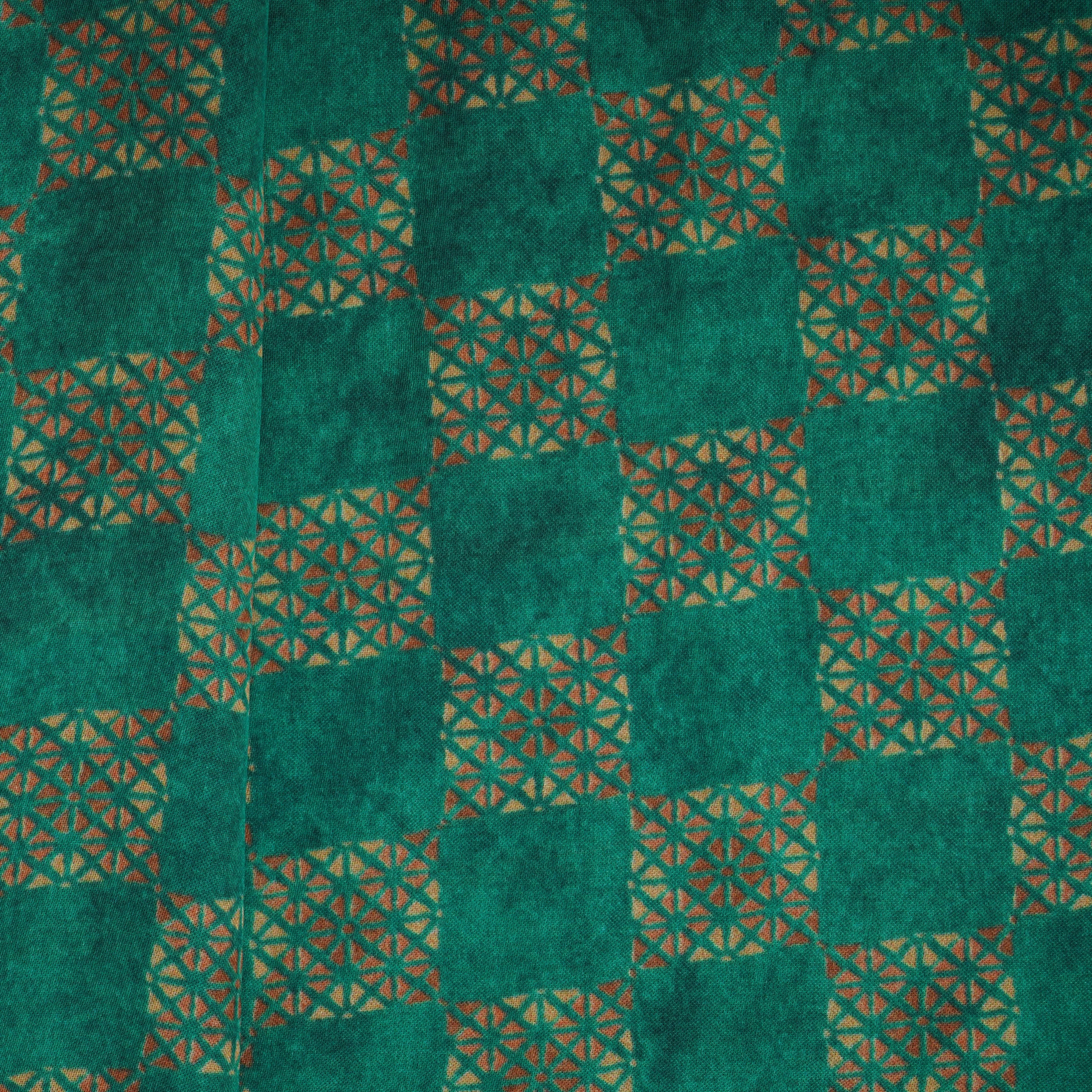 Dark Green Geometrical Print Bemberg Gajji Silk 20956