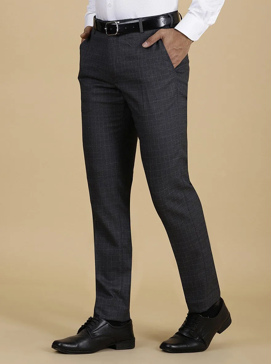 Dark Grey Checked Super Slim Fit Formal Trouser | Greenfibre