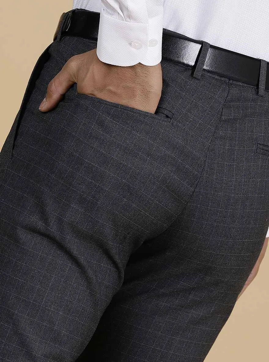 Dark Grey Checked Super Slim Fit Formal Trouser | Greenfibre