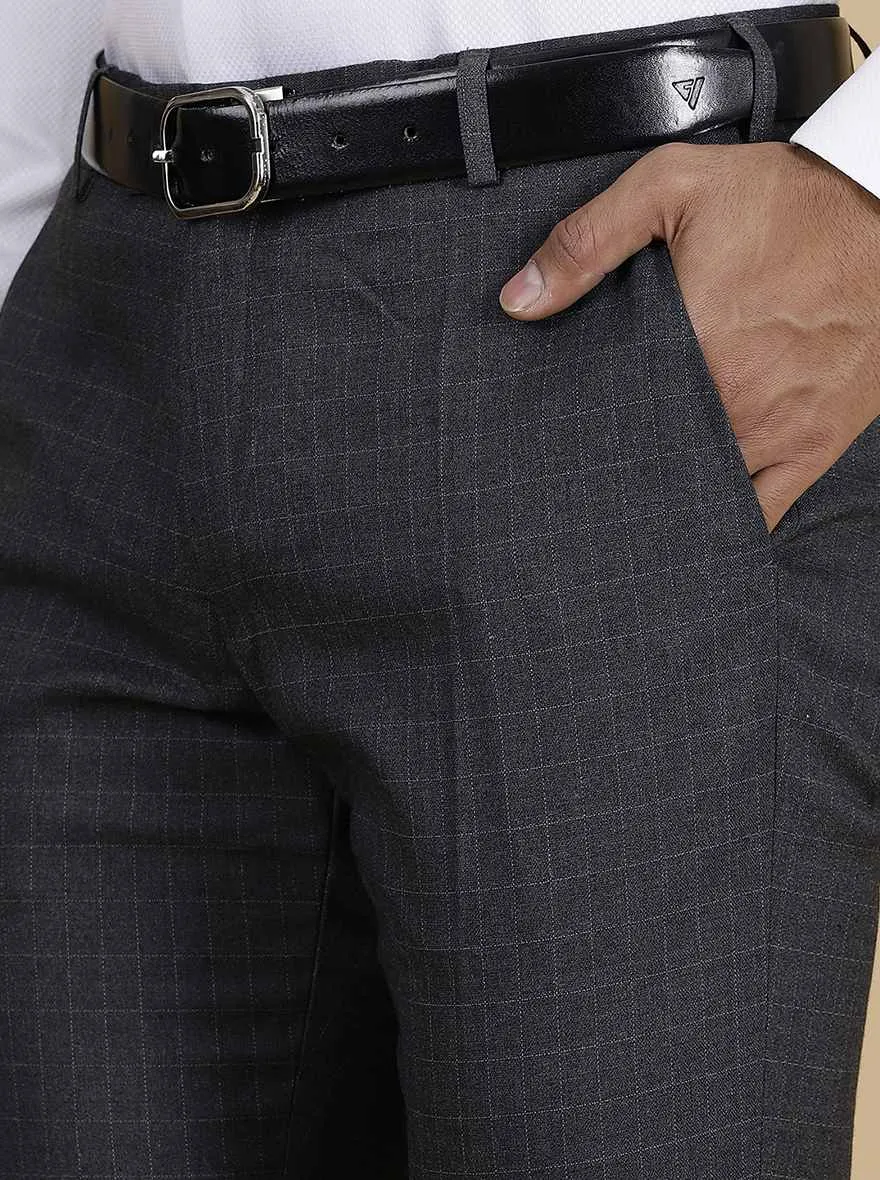 Dark Grey Checked Super Slim Fit Formal Trouser | Greenfibre