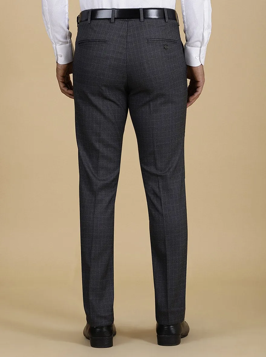 Dark Grey Checked Super Slim Fit Formal Trouser | Greenfibre