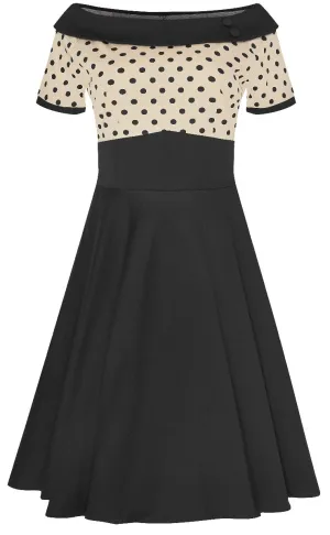 Darlene Retro Polka Dots Swing Dress in Black