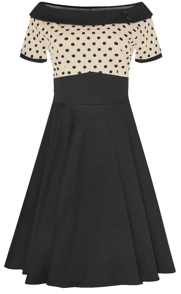 Darlene Retro Polka Dots Swing Dress in Black