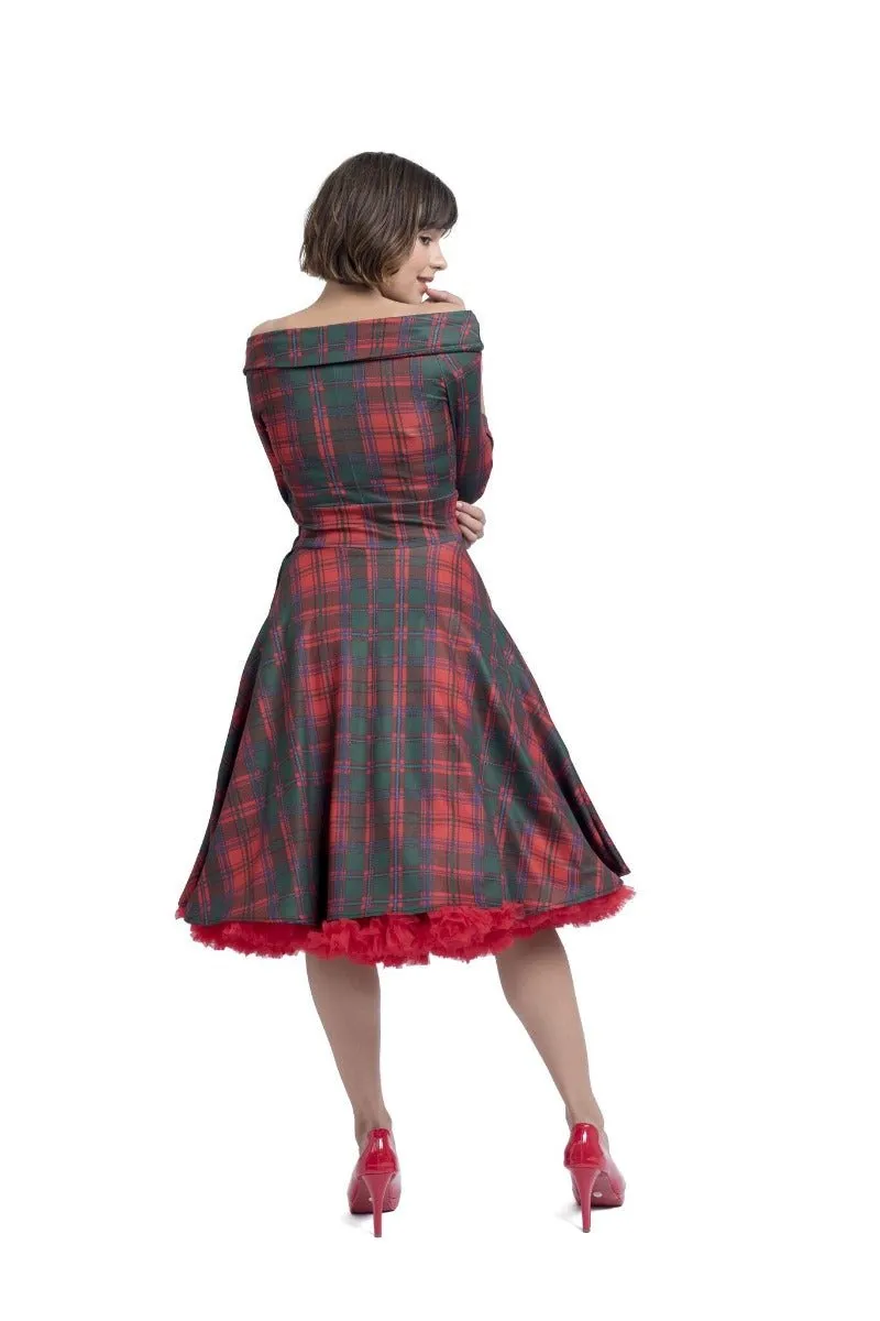 Deborah Flattering Swing Dress & Red & Green Plaid Print